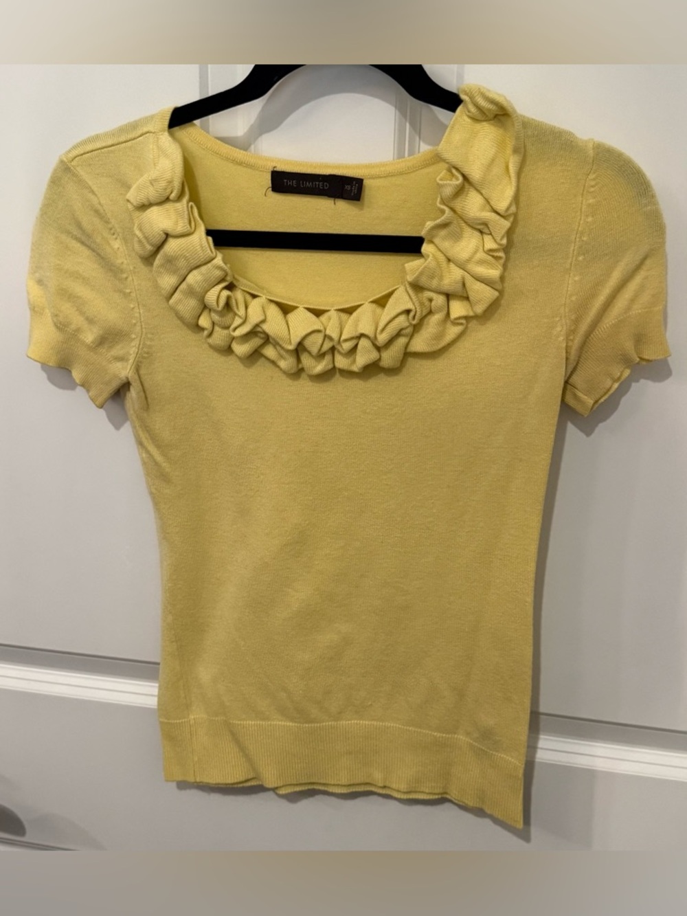 The Limited Pale Yellow Ruffle Scoop Neck Short Sleeve Top
